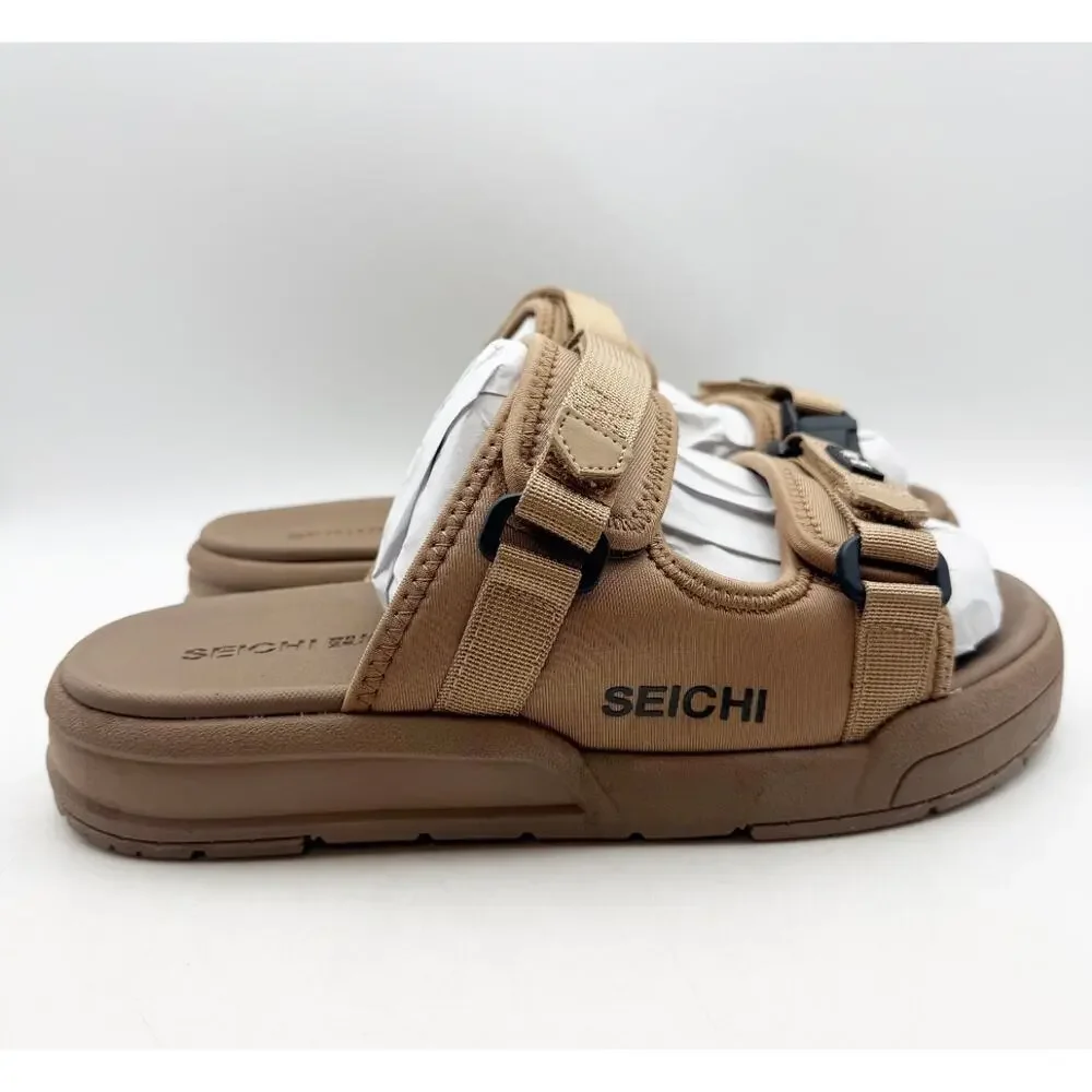 SEICHI Men's Sandoru Ni Slide Sandals SIZE 11 EU 44 Mocha Brown Velcro Strap NIB